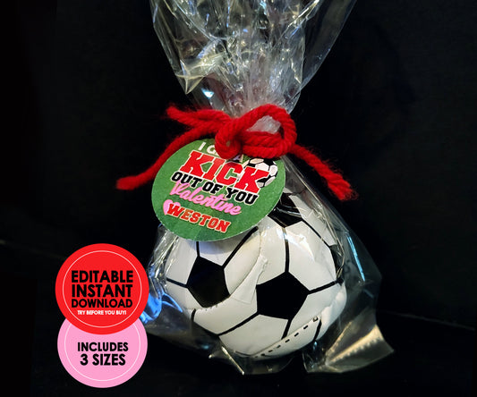 Printable Soccer Circle Valentine Favor Tags || EDITABLE INSTANT DOWNLOAD