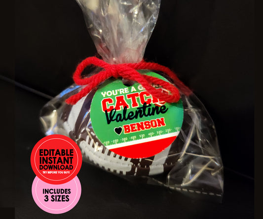 Printable Football Circle Valentine Favor Tags || EDITABLE INSTANT DOWNLOAD