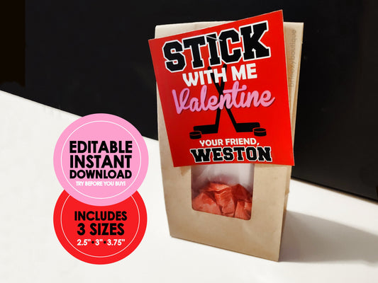 Stick With Me Printable Hockey Valentines || EDITABLE INSTANT DOWNLOAD