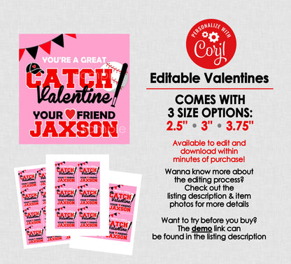 Printable Baseball Valentines || EDITABLE INSTANT DOWNLOAD