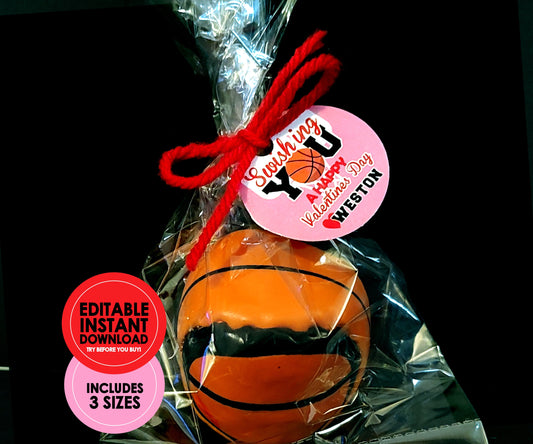 Printable Basketball Circle Valentine Favor Tags || EDITABLE INSTANT DOWNLOAD