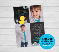 Rubber Duck Birthday Photo Thank You - EDITABLE INSTANT DOWNLOAD - Duck Chalkboard Thank You Card, Rubber Duck Birthday, Ducky, Picture