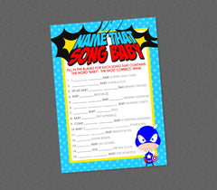 Superhero Name that Song Baby Shower Game - INSTANT DOWNLOAD - Superhero Baby Shower Games, Super Hero, Superheroes, Music Song Game