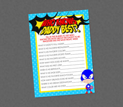 Superhero Who Knows Daddy Best Game - INSTANT DOWNLOAD - Superhero Baby Shower Games, Super Hero, Superheroes, Guess Dads Favorite