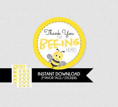 Watercolor Bee Thank You Favor Tag - INSTANT DOWNLOAD - Bee Party, Birthday, Thank You Favor Tag or Stickers, Printable Bee Thank You Tag