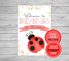 Watercolor Ladybug Welcome Sign - EDITABLE INSTANT DOWNLOAD - Ladybug Welcome Sign, Party Sign, Ladybug Birthday, Little Lady, Lady Bug