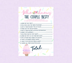 Who Knows The Couple Best Shower Game - INSTANT DOWNLOAD - Ice Cream Bridal Shower Games, Ice Cream Social. Bride or Groom, Purple Pink Cone