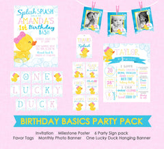 Rubber Duck Birthday Basics Party Pack - INSTANT DOWNLOAD - Invitation, Party Signs, Milestone, Favor Tags & 2 Hanging Banners