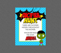 Superhero Pacifier Hunt Baby Shower Game - INSTANT DOWNLOAD - Superhero Baby Shower Games, Pacifier Hunt Game, Super Hero Baby, Superheroes