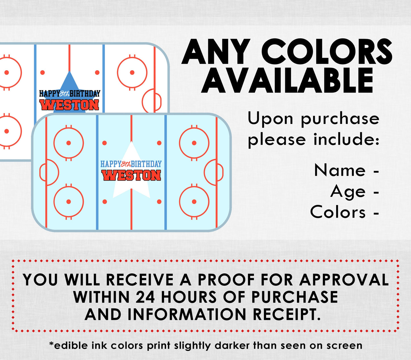 Edible Hockey Rink Personalized Cake Topper Sugar Sheet | for a Hockey Birthday or Team Party