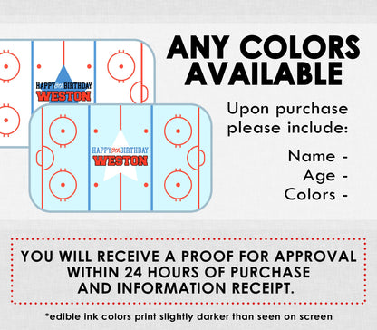 Edible Hockey Rink Personalized Cake Topper Sugar Sheet | for a Hockey Birthday or Team Party