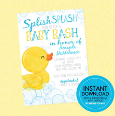 Rubber Duck Baby Shower Invitation - EDITABLE INSTANT DOWNLOAD - Duck Baby Shower, Rubber Ducky, Duck Baby Shower Invites, Boy, Duckie, Blue