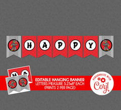 Ninja Birthday Hanging Banner - EDITABLE INSTANT DOWNLOAD - Ninja Birthday, Ninja Party Decorations, Red Ninja Birthday Banner, Red & Black