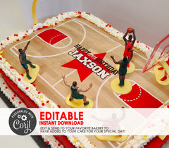 Editable Edible Basketball Court Personalized Birthday Cake Topper - EDITABLE INSTANT DOWNLOAD - Basketball Birthday, Basketball Cake Topper