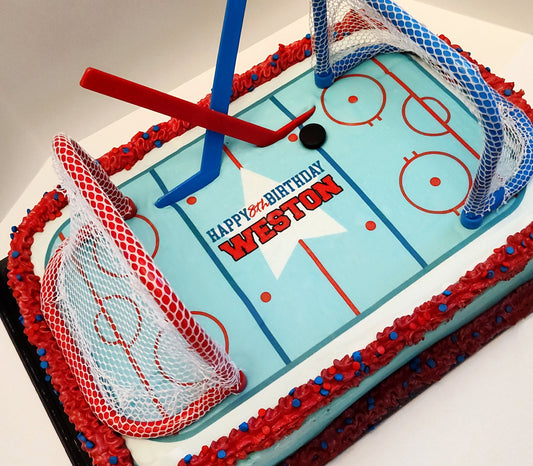 Edible Hockey Rink Personalized Cake Topper Sugar Sheet | for a Hockey Birthday or Team Party