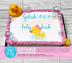 Editable Edible Girl Rubber Duck Baby Shower Personalized Cake Topper - EDITABLE INSTANT DOWNLOAD - Girl Rubber Ducky Baby Shower Cake Top