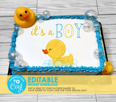 Editable Edible Rubber Duck Baby Shower It's a Boy Cake Topper - EDITABLE INSTANT DOWNLOAD - Rubber Ducky Baby Shower, Cake Topper Design