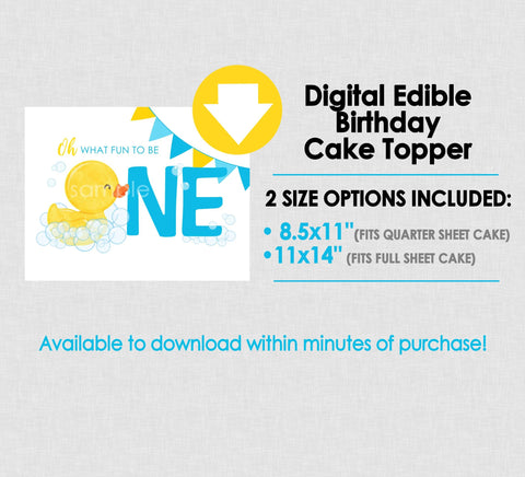 Downloadable Edible Rubber Duck Oh so Fun 1st Birthday Cake Topper - INSTANT DOWNLOAD - Rubber Ducky Birthday, Cake Topper Design