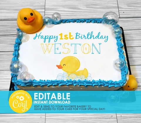 Editable Edible Rubber Duck Personalized Birthday Cake Topper - EDITABLE INSTANT DOWNLOAD - Boy Rubber Ducky Birthday, Cake Topper Design