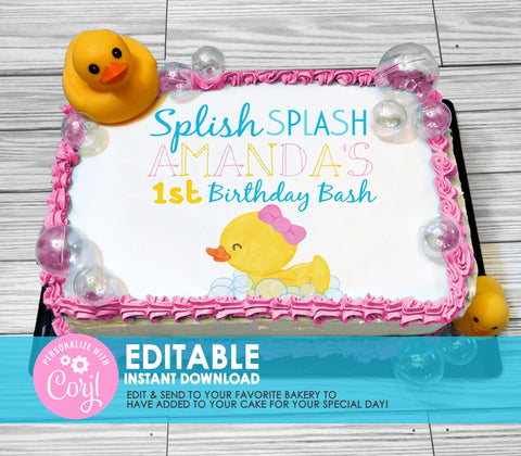 Editable Edible Girl Rubber Duck Birthday Personalized Cake Topper - EDITABLE INSTANT DOWNLOAD - Girl Rubber Ducky Birthday, Cake Topper