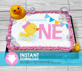 Downloadable Edible Girl Rubber Duck Oh so Fun 1st Birthday Cake Topper - INSTANT DOWNLOAD - Rubber Ducky Birthday, Cake Topper Design, Pink