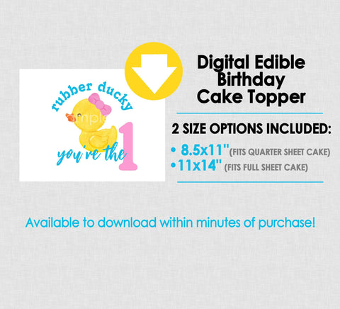 Downloadable Edible Girl Rubber Ducky You're the 1 First Birthday Cake Topper - INSTANT DOWNLOAD - Rubber Ducky Birthday, Cake Topper Design