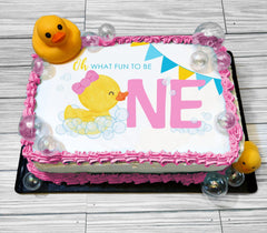 Edible Girl Rubber Duck Birthday Personalized Cake Topper Sugar Sheet - Duck 1st Birthday, Rubber Ducky, Duck Cake Image, Girl Duck Birthday