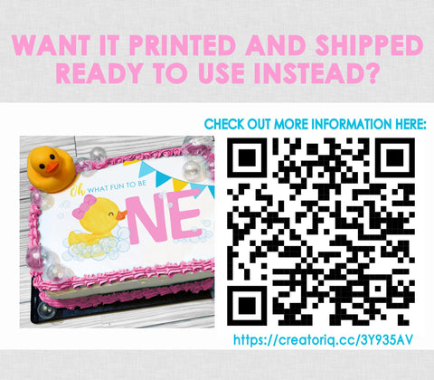 Downloadable Edible Girl Rubber Duck Oh so Fun 1st Birthday Cake Topper - INSTANT DOWNLOAD - Rubber Ducky Birthday, Cake Topper Design, Pink