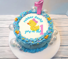 Edible Rubber Duck Birthday Round Cake Topper Sugar Sheet - Duck 1st Birthday, Rubber Ducky, Duck Cake Image, Boy Duck, ONE, First Birthday