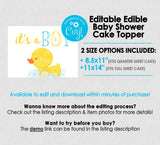 Editable Edible Rubber Duck Baby Shower It's a Boy Cake Topper - EDITABLE INSTANT DOWNLOAD - Rubber Ducky Baby Shower, Cake Topper Design