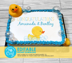 Editable Edible Rubber Duck Baby Shower Congratulations Cake Topper - EDITABLE INSTANT DOWNLOAD - Rubber Ducky Baby Shower, Duck Cake Topper