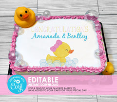 Editable Edible Girl Rubber Duck Baby Shower Personalized Cake Topper - EDITABLE INSTANT DOWNLOAD - Girl Rubber Ducky Baby Shower, Pink Duck