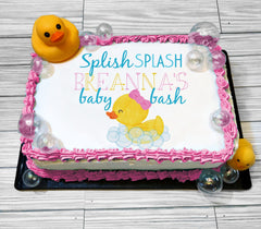 Edible Girl Rubber Duck Baby Shower Personalized Cake Topper Sugar Sheet - Duck Baby Shower, Rubber Ducky, Duck Cake Image, Pink Girl Duck