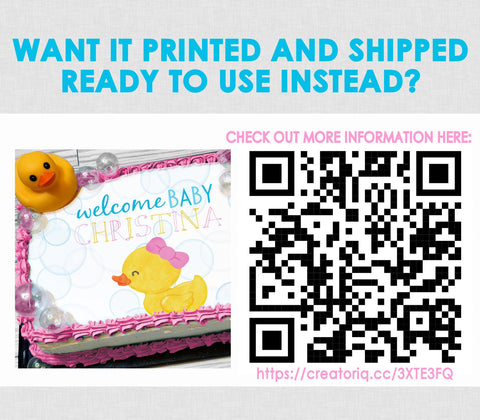 Editable Edible Girl Rubber Duck Baby Shower Personalized Cake Topper - EDITABLE INSTANT DOWNLOAD - Girl Rubber Ducky Baby Shower Cake Top