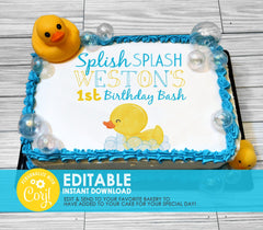 Editable Edible Rubber Duck Birthday Personalized Cake Topper - EDITABLE INSTANT DOWNLOAD - Boy Rubber Ducky Birthday, Cake Topper Design