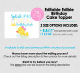 Editable Edible Girl Rubber Duck Birthday Personalized Cake Topper - EDITABLE INSTANT DOWNLOAD - Girl Rubber Ducky Birthday, Cake Topper