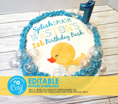 Editable Edible Rubber Duck Birthday Personalized Round Cake Topper - EDITABLE INSTANT DOWNLOAD - Boy Rubber Ducky Birthday, Duck Cake Top