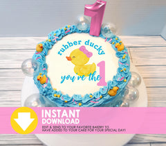 Downloadable Edible Girl Rubber Ducky You're the 1 Round First Birthday Cake Topper - INSTANT DOWNLOAD - Pink Girl Rubber Ducky, Cake Topper