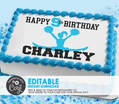 Editable Edible Cheerleader Personalized Birthday Cake Topper - EDITABLE INSTANT DOWNLOAD -  Cheerleader Birthday,  Cheer Leader Cake, Blue