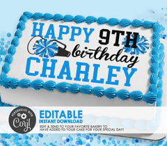 Editable Edible Cheerleader Birthday Cake Topper - EDITABLE INSTANT DOWNLOAD -  Cheerleader Birthday,  Cheer Leader Cake, Blue, Decorations