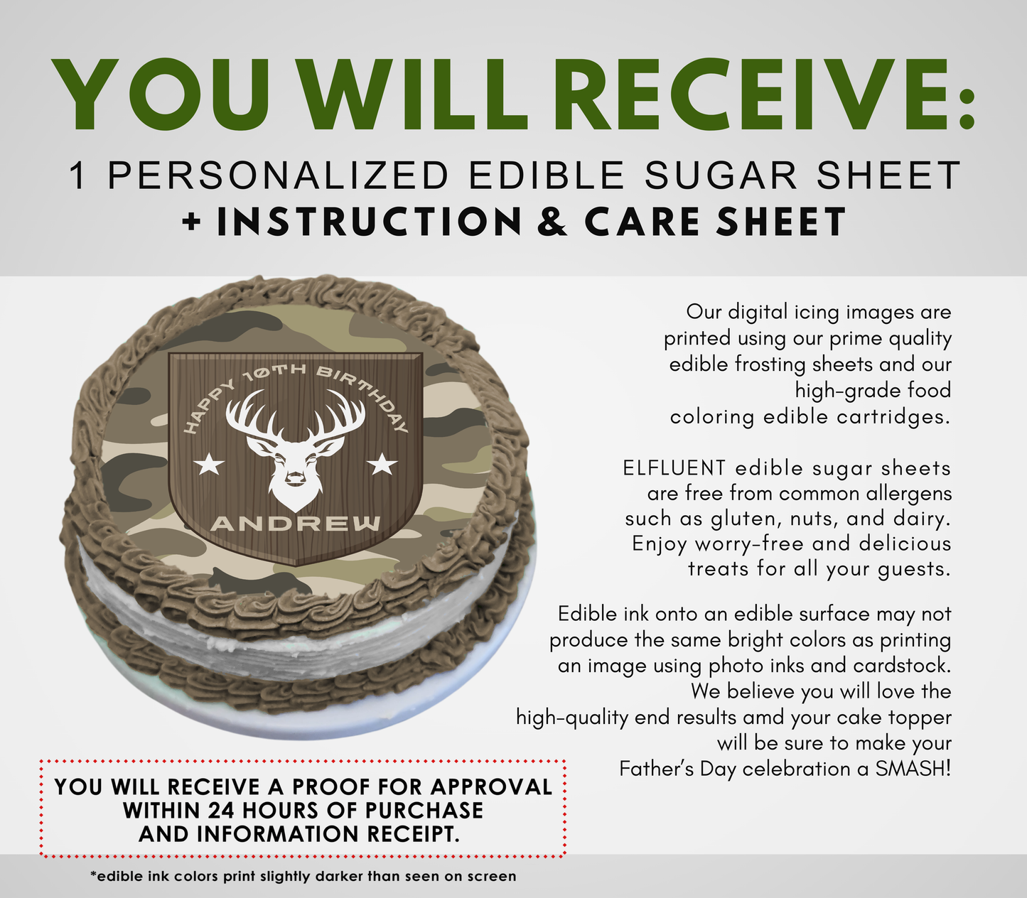 Hunting Edible Birthday Cake Topper Personalized Sugar Sheet | 6 Style Options