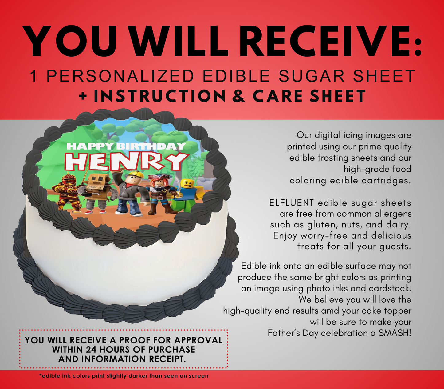 Roblox Edible Cake Topper Sugar Sheet | for a Roblox Birthday Party