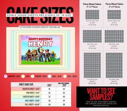 Roblox Edible Cake Topper Sugar Sheet | for a Roblox Birthday Party