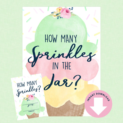 Printable cupcake-themed game with text 'How Many Sprinkles in the Jar?' on a light green background.