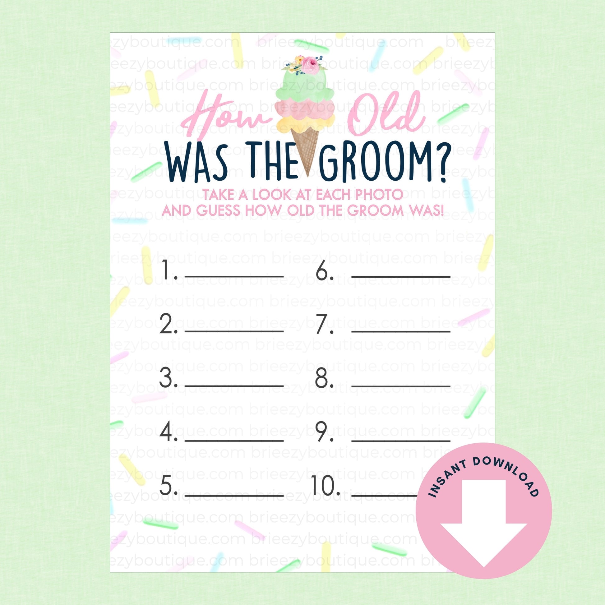 How old was the groom Scooped up bridal shower game