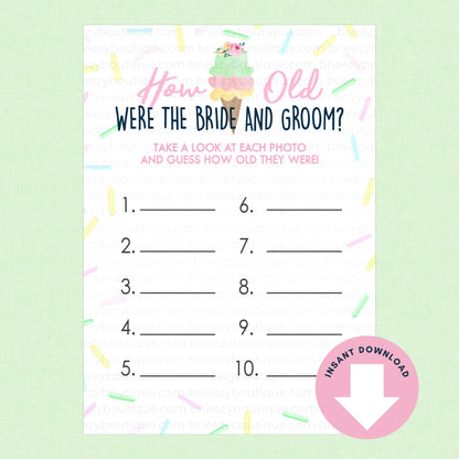 how old bride and groom Scooped up bridal shower game