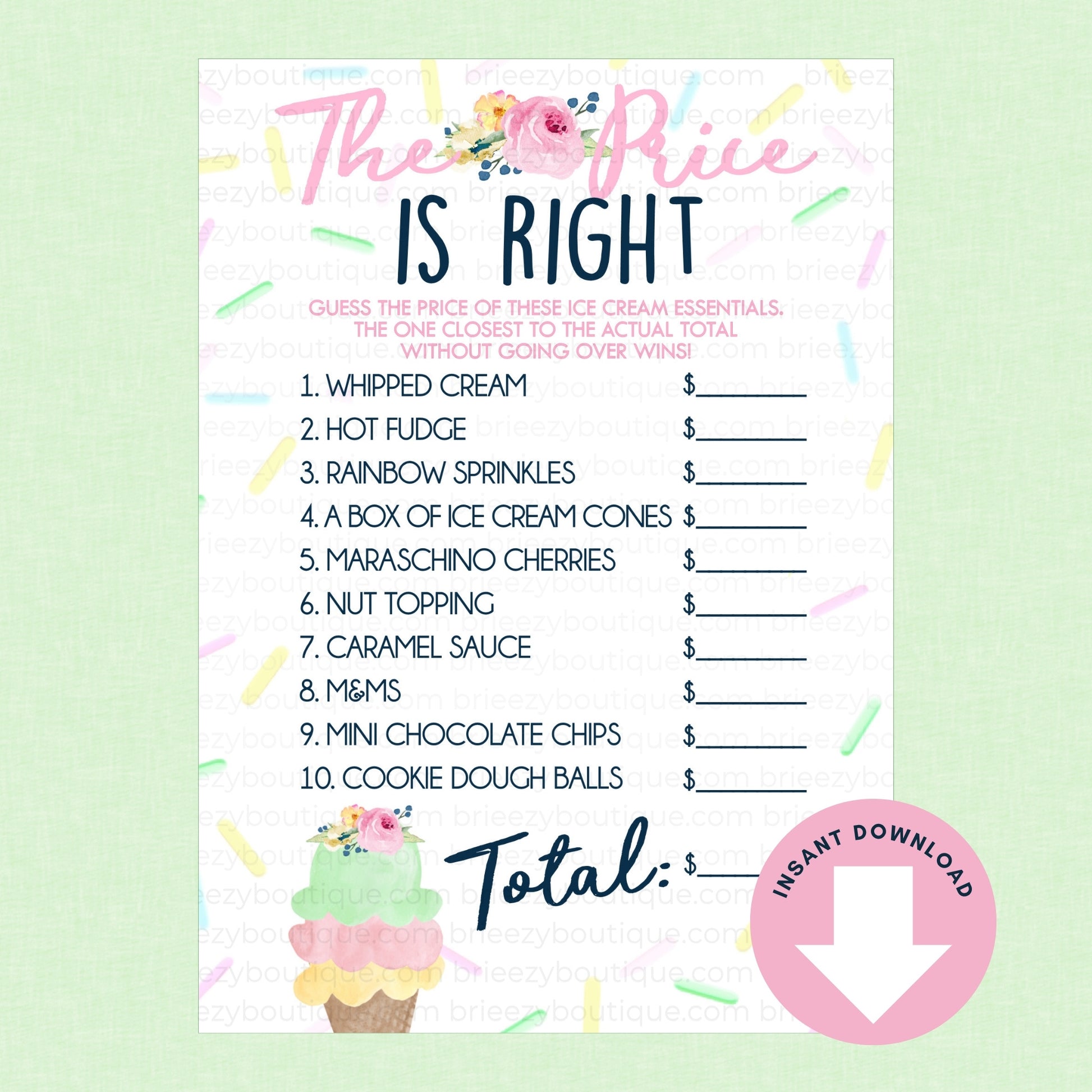 The price is right Scooped up bridal shower game
