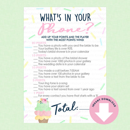 What is your phone Scooped up bridal shower game
