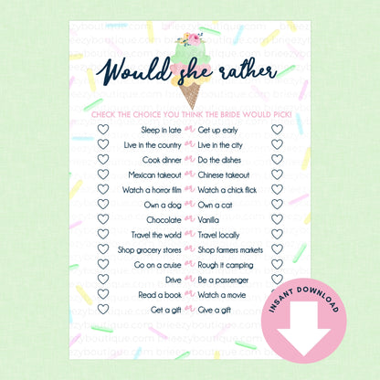 Scooped Up Ice Cream Bridal Shower Games - 24 Games to Choose From (Printable Digital Download)