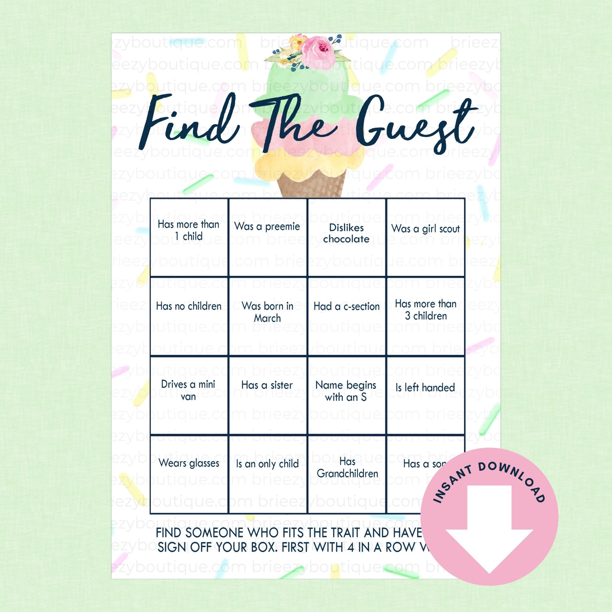 Find the guest Scooped up bridal shower game